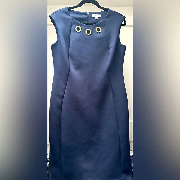 calvin klein navy blue sheath dress Calvin Klein Indigo Cap Sleeves Sheath Dress